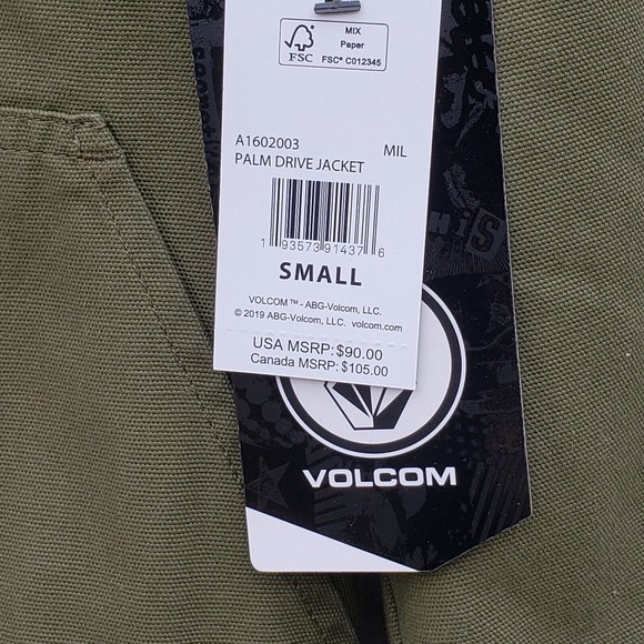 Volcom Mens Sz S garage jacket, Sit down collar, Full-length zip, Green NEW - Picture 4 of 6